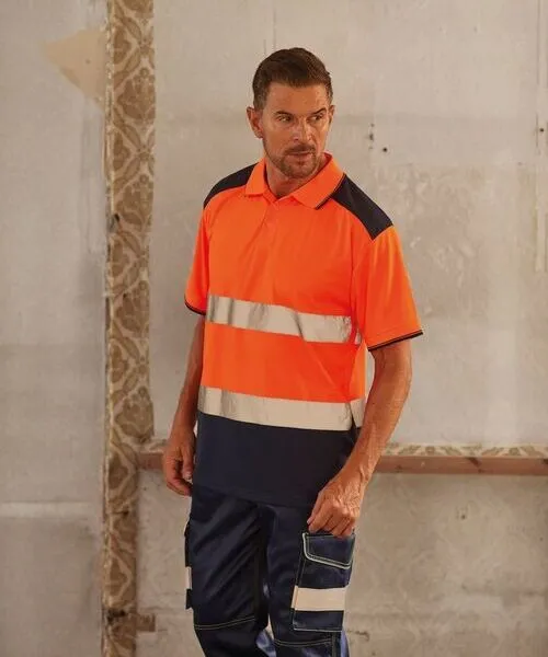 male wearing custom hi vis work polo shirt