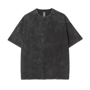 A dark charcoal grey t-shirt with a heavy mineral wash effect and a classic crew neck.